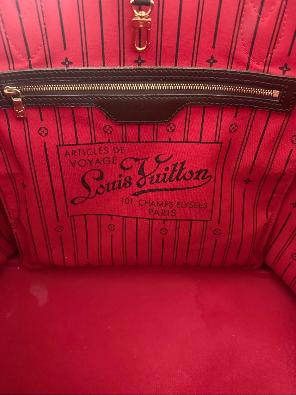 Louis Vuitton Brown Damier Canvas Shoulder Tote with Red Lining
